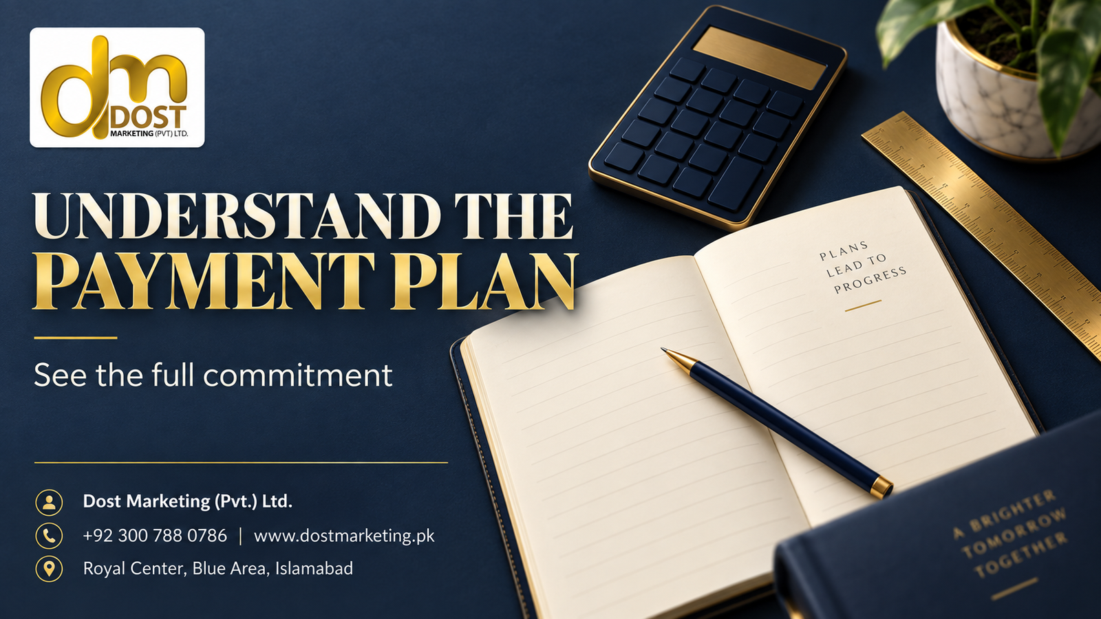 A planner, pencil and calculator illustrate a property payment schedule.
