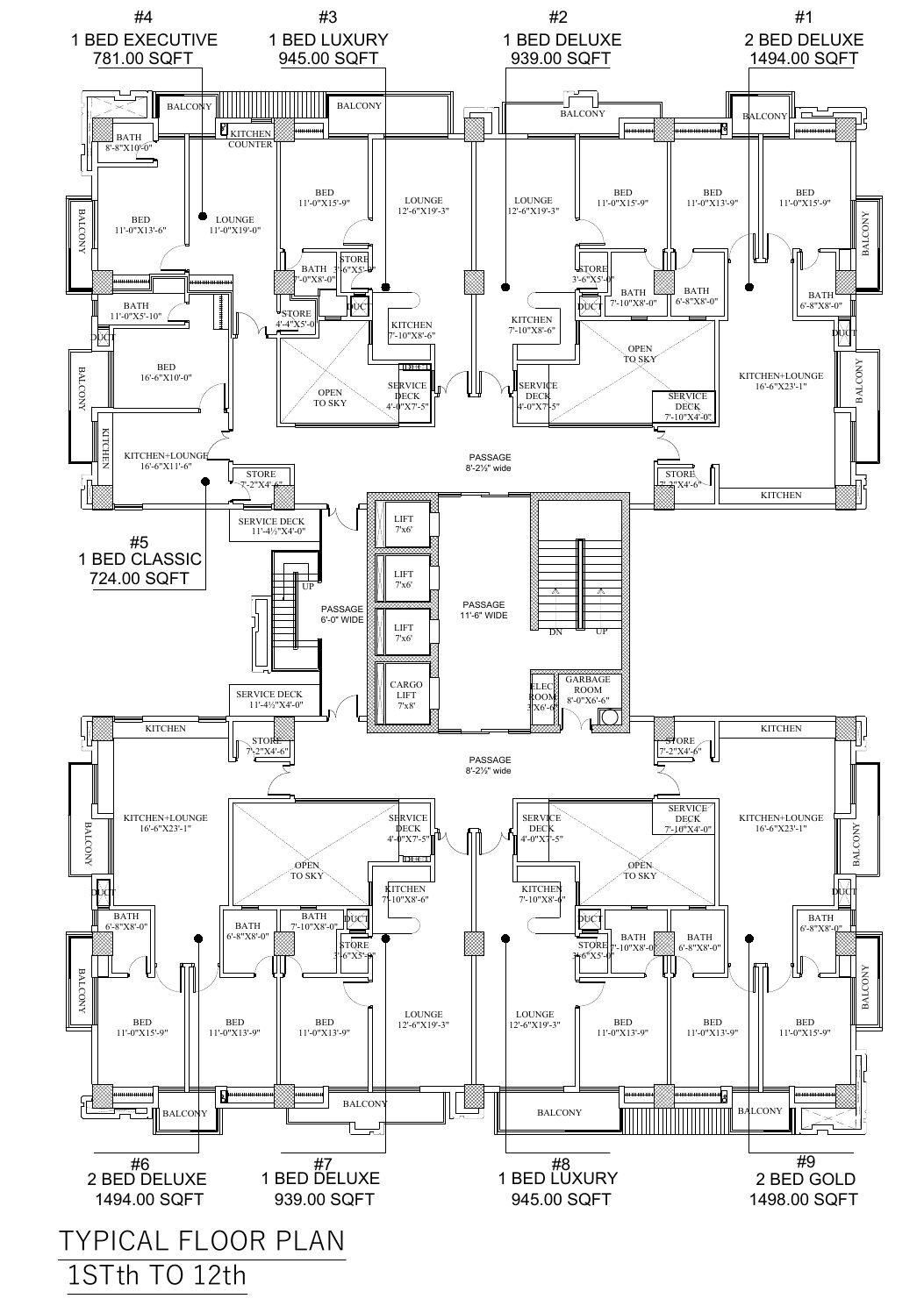360 The Residences typical floor plan, floors 1 to 12